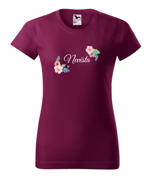 Dámské svatební tričko Nevěsta - růžovomodré květiny