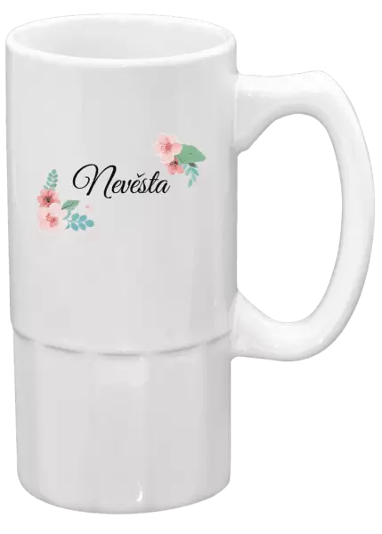 Půllitr Nevěsta - růžovomodré květiny