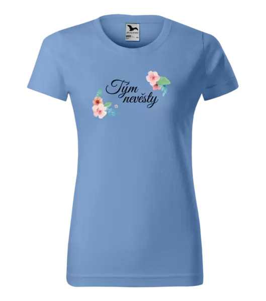 Dámské tričko Tým nevěsty - růžovomodré květiny