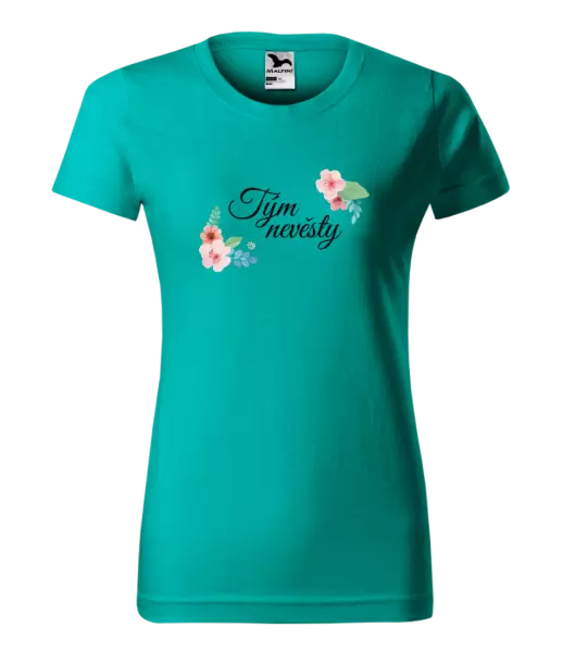 Dámské tričko Tým nevěsty - růžovomodré květiny
