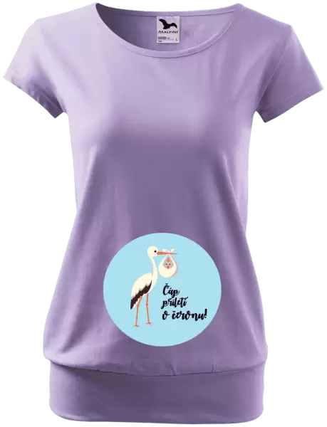Těhotenské tričko Čáp přiletí v měsíci...