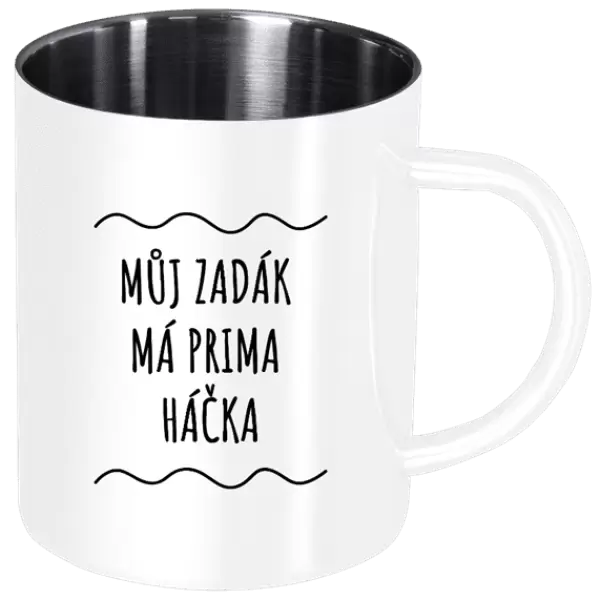 Nerezový hrnek Můj zadák má prima háčka