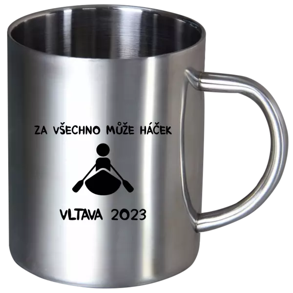Nerezový hrnek Za všechno může háček
