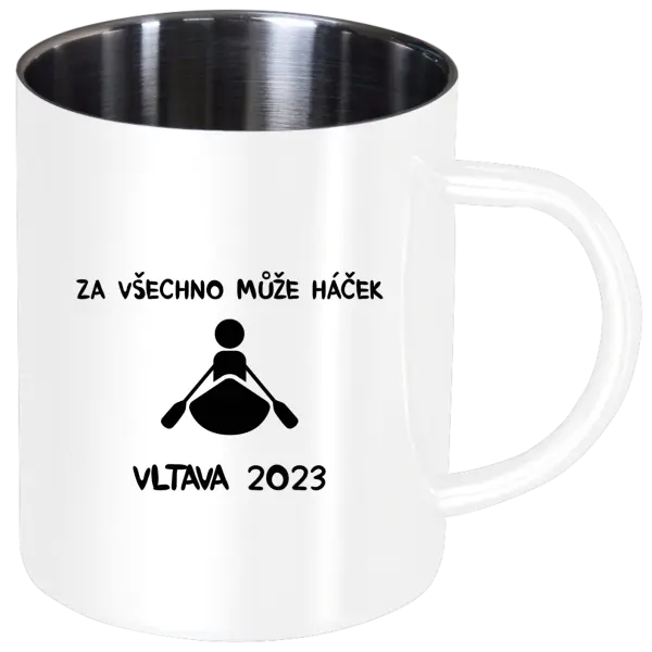 Nerezový hrnek Za všechno může háček