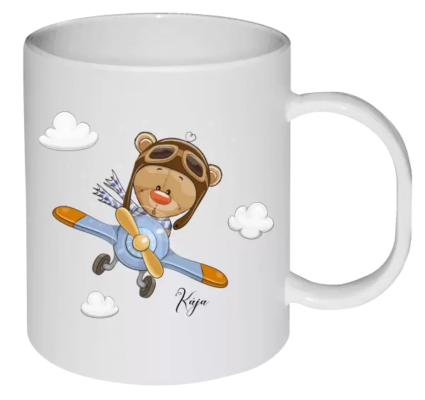 Plastový hrnček Medvedík v lietadle