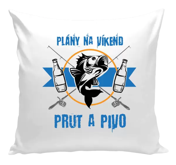 Polštář Plány na víkend - prut a pivo