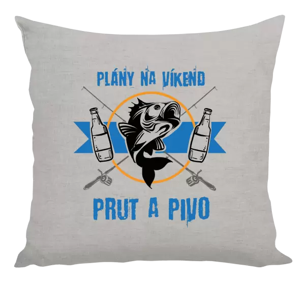 Polštář Plány na víkend - prut a pivo