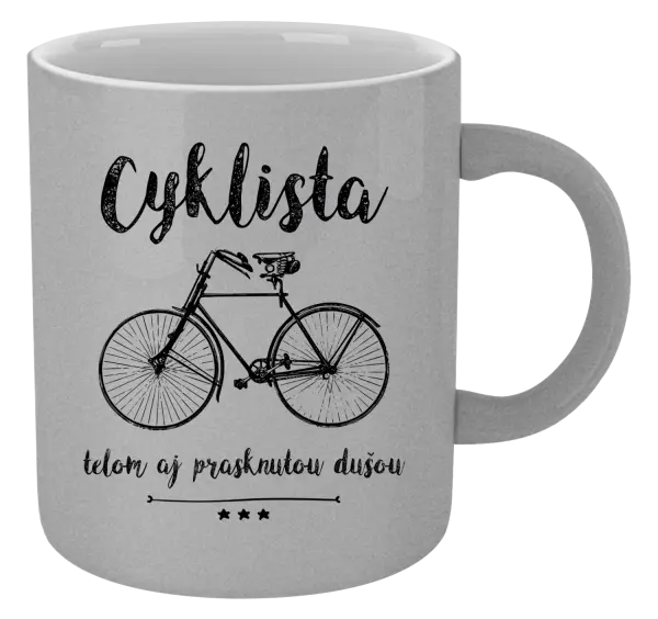 Hrnček metalický Cyklista telom aj prasknutou dušou