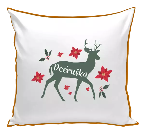 Vianočný vankúš Jeleň s kvetinami - dcéruška