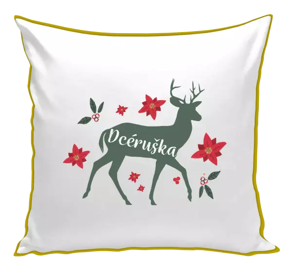 Vianočný vankúš Jeleň s kvetinami - dcéruška