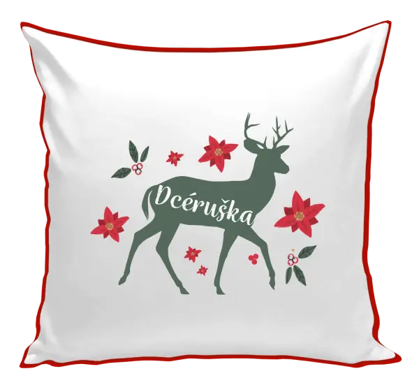Vianočný vankúš Jeleň s kvetinami - dcéruška