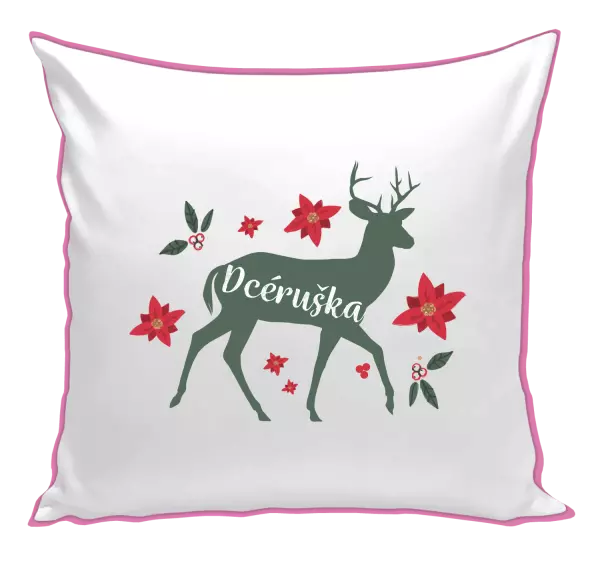 Vianočný vankúš Jeleň s kvetinami - dcéruška