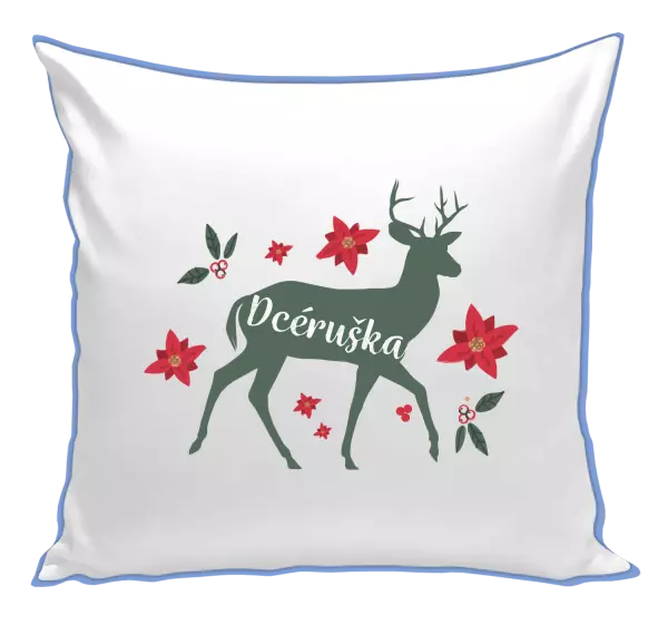Vianočný vankúš Jeleň s kvetinami - dcéruška