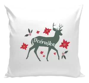 Vianočný vankúš Jeleň s kvetinami - dcéruška
