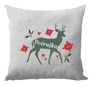 Vianočný vankúš Jeleň s kvetinami - dcéruška
