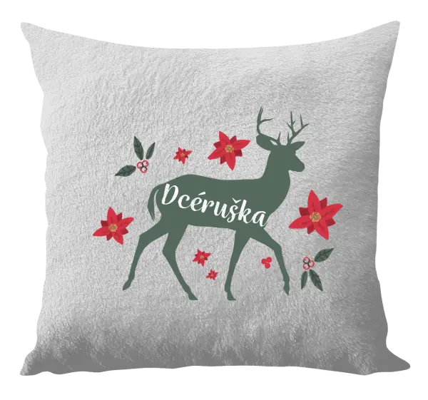 Vianočný vankúš Jeleň s kvetinami - dcéruška