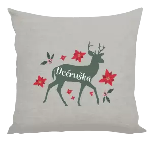 Vianočný vankúš Jeleň s kvetinami - dcéruška