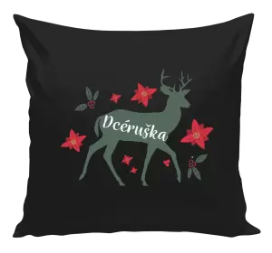 Vianočný vankúš Jeleň s kvetinami - dcéruška