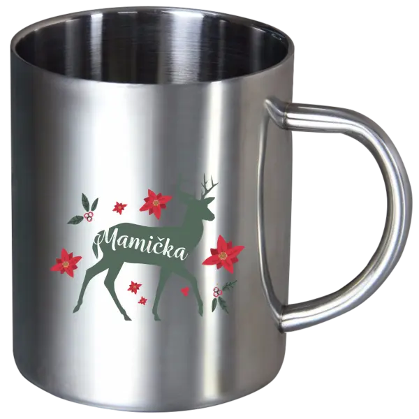 Nerezový hrnček Jeleň s kvetinami - mamička