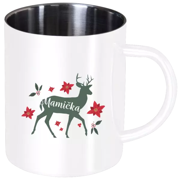 Nerezový hrnček Jeleň s kvetinami - mamička