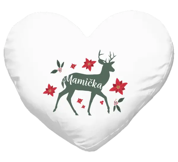 Vianočný vankúš Jeleň s kvetinami - mamička