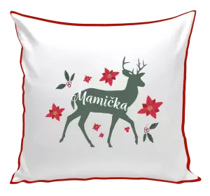 Vianočný vankúš Jeleň s kvetinami - mamička