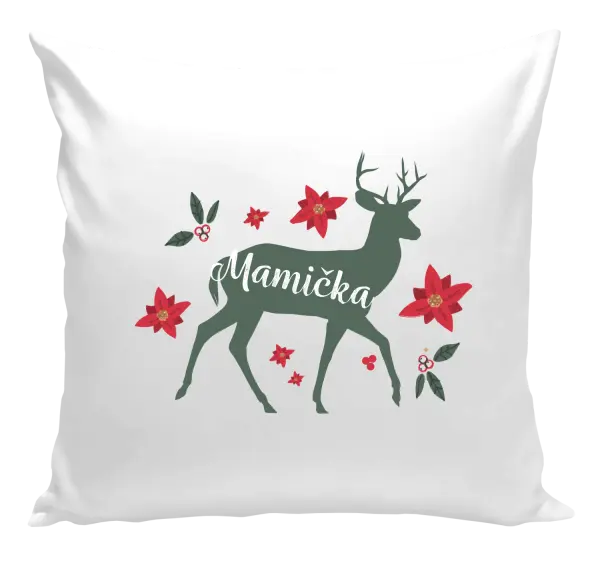 Vianočný vankúš Jeleň s kvetinami - mamička