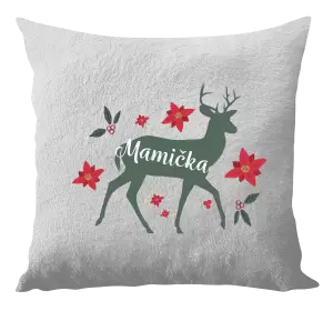 Vianočný vankúš Jeleň s kvetinami - mamička