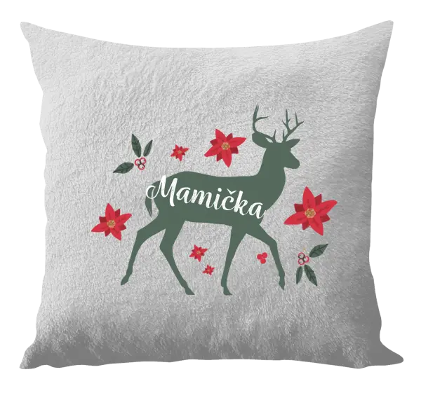 Vianočný vankúš Jeleň s kvetinami - mamička