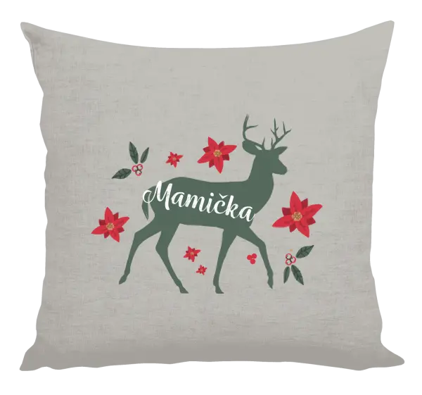 Vianočný vankúš Jeleň s kvetinami - mamička