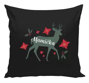 Vianočný vankúš Jeleň s kvetinami - mamička