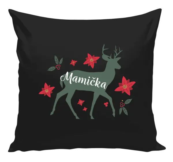 Vianočný vankúš Jeleň s kvetinami - mamička