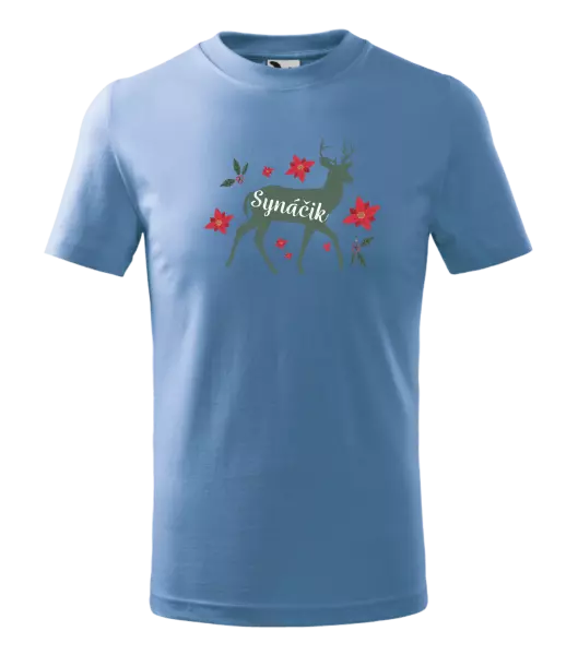 Detské vianočné tričko Jeleň s kvetinami - synáčik