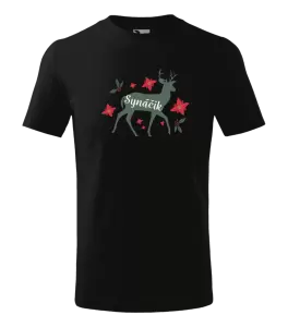 Detské vianočné tričko Jeleň s kvetinami - synáčik