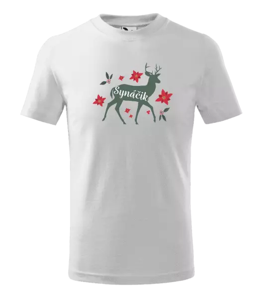Detské vianočné tričko Jeleň s kvetinami - synáčik