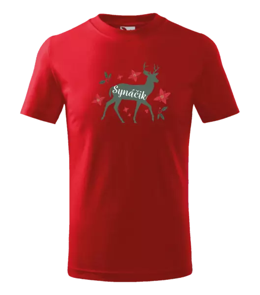 Detské vianočné tričko Jeleň s kvetinami - synáčik
