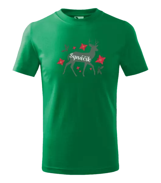 Detské vianočné tričko Jeleň s kvetinami - synáčik