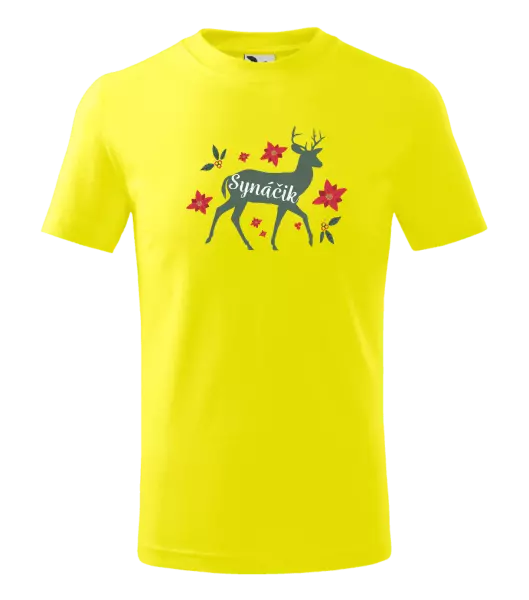 Detské vianočné tričko Jeleň s kvetinami - synáčik