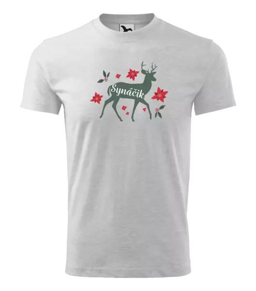 Detské vianočné tričko Jeleň s kvetinami - synáčik