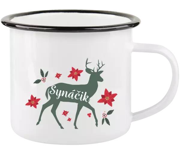 Vianočná plecháčik Jeleň s kvetinami - synáčik