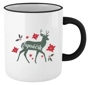 Vianočný hrnček Jeleň s kvetinami - synáčik