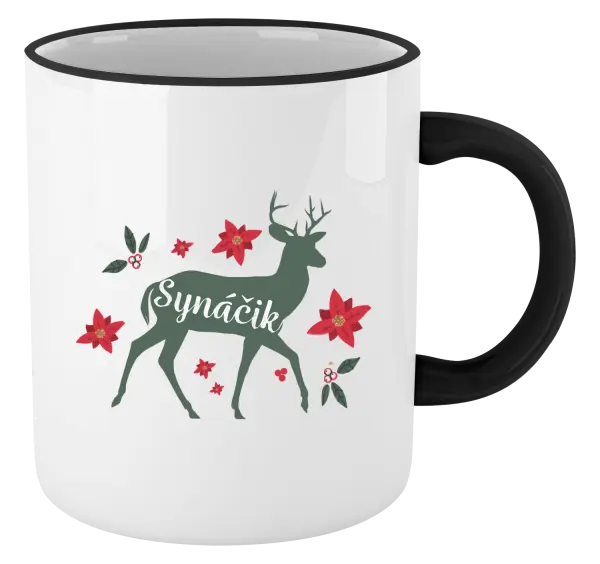 Vianočný hrnček Jeleň s kvetinami - synáčik