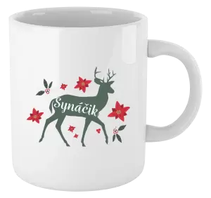 Vianočný hrnček Jeleň s kvetinami - synáčik