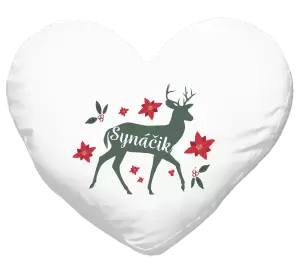 Vianočný vankúš Jeleň s kvetinami - synáčik