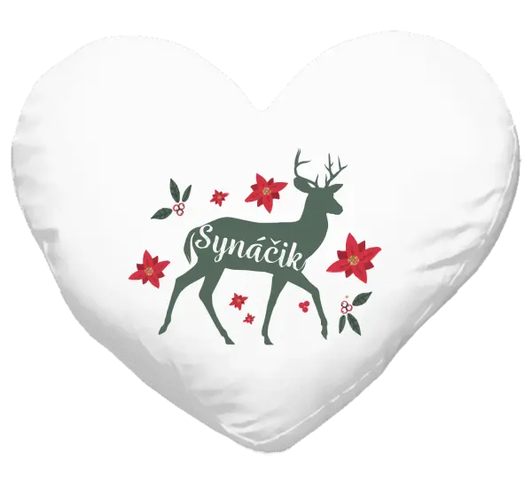 Vianočný vankúš Jeleň s kvetinami - synáčik