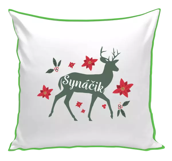 Vianočný vankúš Jeleň s kvetinami - synáčik