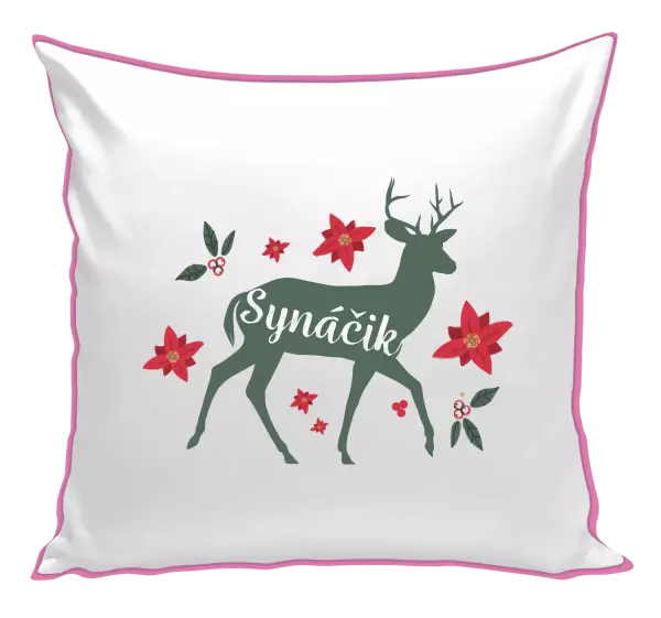 Vianočný vankúš Jeleň s kvetinami - synáčik