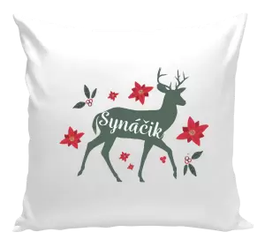 Vianočný vankúš Jeleň s kvetinami - synáčik