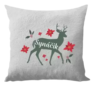 Vianočný vankúš Jeleň s kvetinami - synáčik
