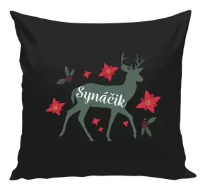 Vianočný vankúš Jeleň s kvetinami - synáčik